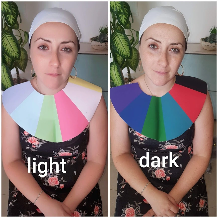 בדיקה של התאמת צבעים ללקוחה צבעים כהים לעומת צבעים בהירים